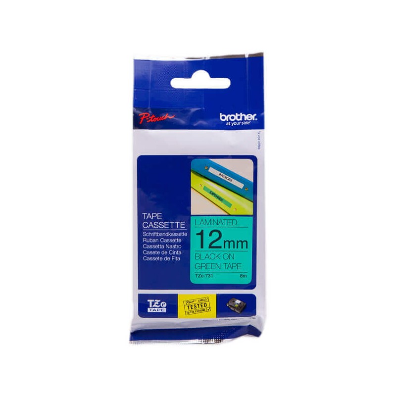 Nastro Originale Brother TZE-731 TZE731 12mm 8 Metri Nero su Verde Laminato