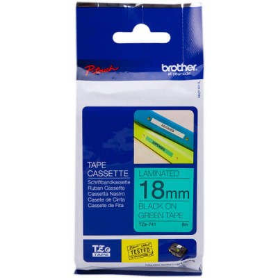 Nastro Originale Brother TZE-741 TZE741 18mm 8 Metri Nero su Verde Laminato