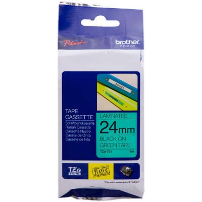 Nastro Originale Brother TZE-751 TZE751 24mm 8 Metri Nero su Verde Laminato