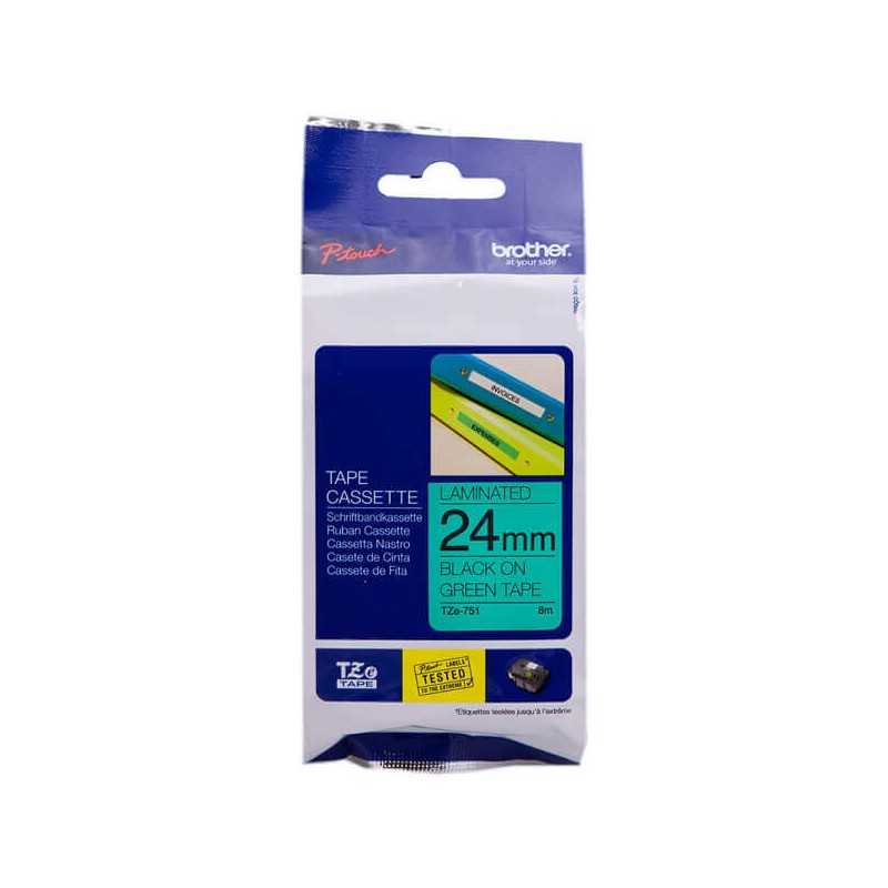 Nastro Originale Brother TZE-751 TZE751 24mm 8 Metri Nero su Verde Laminato