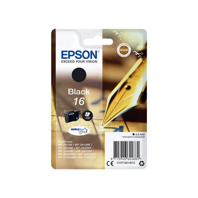 Cartuccia Originale Epson C13T16214012 T1621 16 Bk Nero 5,4ML 175 Pagine
