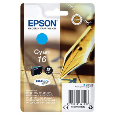 Cartuccia Originale Epson C13T16224012 T1622 16 C Ciano 3ML 165 Pagine
