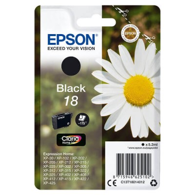 Cartuccia Originale Epson C13T18014012 T1801 18 Bk Nero 5ML 175 Pagine