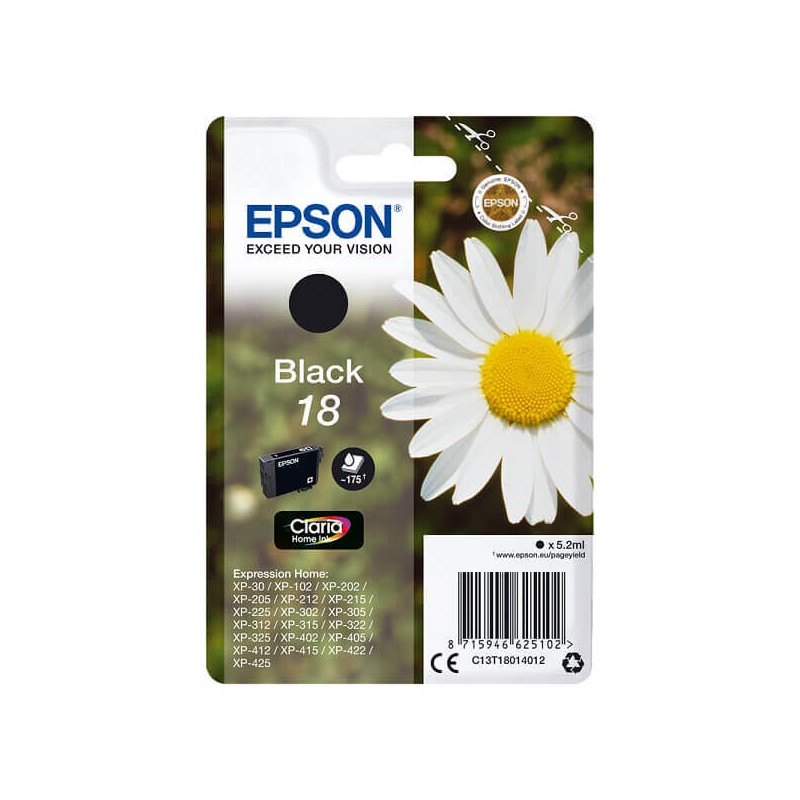 Cartuccia Originale Epson C13T18014012 T1801 18 Bk Nero 5ML 175 Pagine