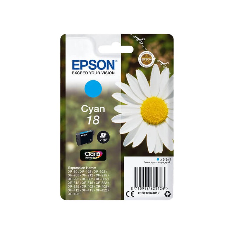 Cartuccia Originale Epson C13T18024012 T1802 18 C Ciano 3ML 180 Pagine