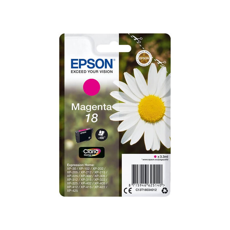 Cartuccia Originale Epson C13T18034012 T1803 18 M Magenta 3ML 180 Pagine