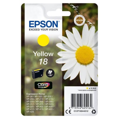 Cartuccia Originale Epson C13T18044012 T1804 18 Y Yellow 3ML 180 Pagine