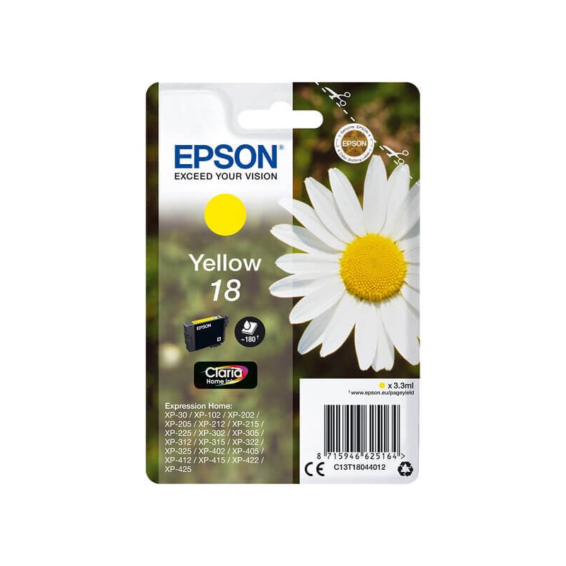 Cartuccia Originale Epson C13T18044012 T1804 18 Y Yellow 3ML 180 Pagine