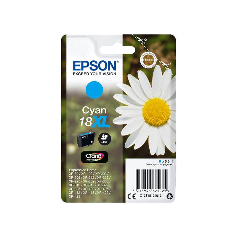 Cartuccia Originale Epson C13T18124012 T1812 18XL C Ciano 6,6ML 450 Pagine