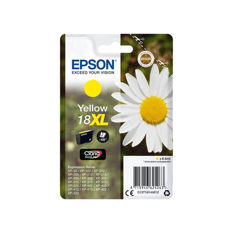 Cartuccia Originale Epson C13T18144012 T1814 18XL Y Yellow 6,6ML 450 Pagine