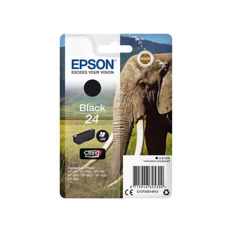 Cartuccia Originale Epson C13T24214012 T2421 24 Bk Nero 5,1ML 360 Pagine
