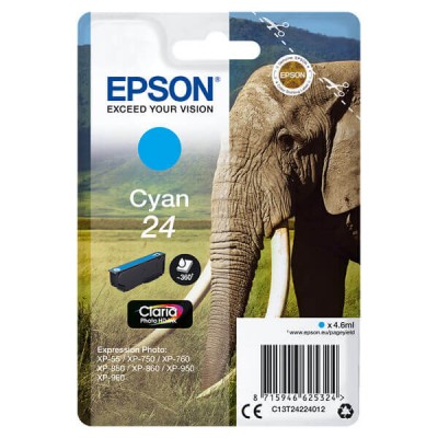 Cartuccia Originale Epson C13T24224012 T2422 24 C Ciano 4,6ML 360 Pagine