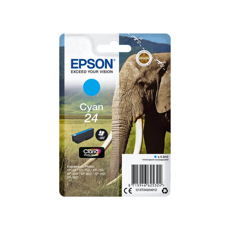 Cartuccia Originale Epson C13T24224012 T2422 24 C Ciano 4,6ML 360 Pagine