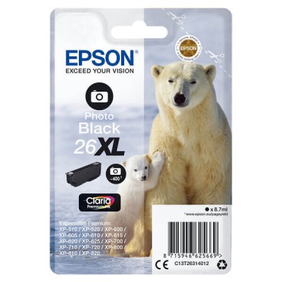 Cartuccia Originale Epson C13T26314012 T2631 26XL Photo Bk Nero 8,7ML 400 Pagine