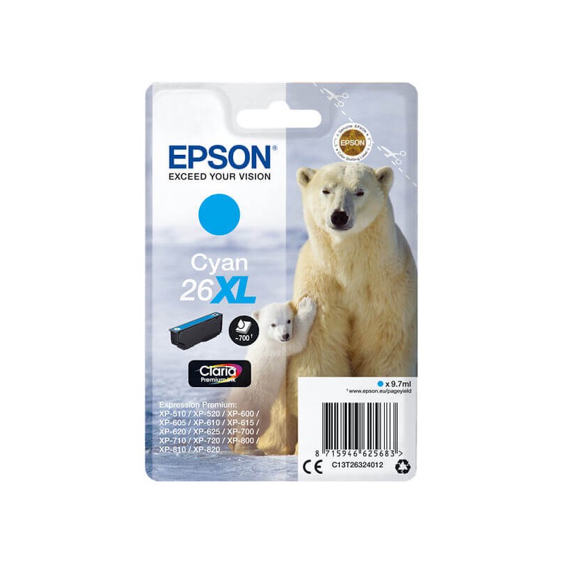 Cartuccia Originale Epson C13T26324012 T2632 26XL C Ciano 9,7ML 700 Pagine