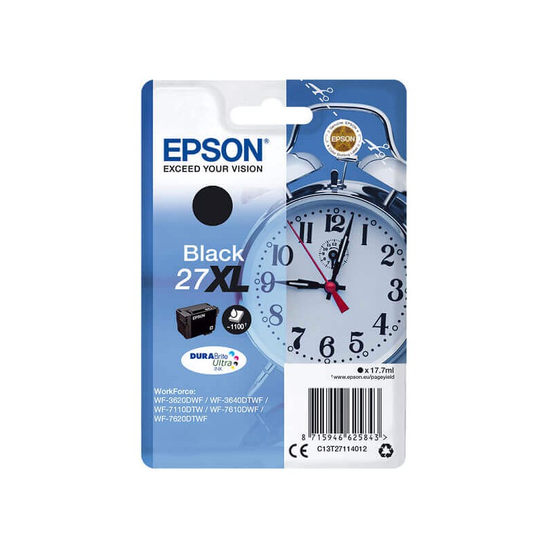 Cartuccia Originale Epson C13T27114012 T2711 27XL Bk Nero 17,7ML 1100 Pagine
