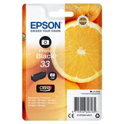 Cartuccia Originale Epson C13T33414012 T3341 33 Photo Bk Nero 4,5ML 200 Pagine