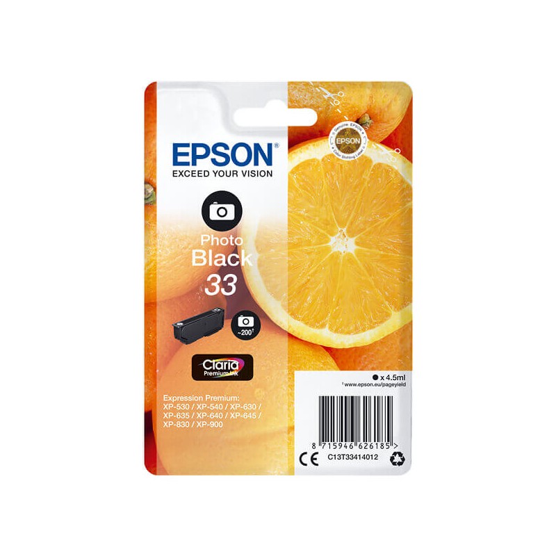Cartuccia Originale Epson C13T33414012 T3341 33 Photo Bk Nero 4,5ML 200 Pagine