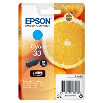 Cartuccia Originale Epson C13T33424012 T3342 33 C Ciano 4,5ML 300 Pagine