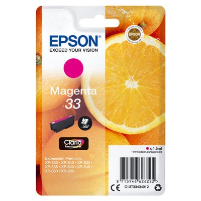 Cartuccia Originale Epson C13T33434012 T3343 33 M Magenta 4,5ML 300 Pagine