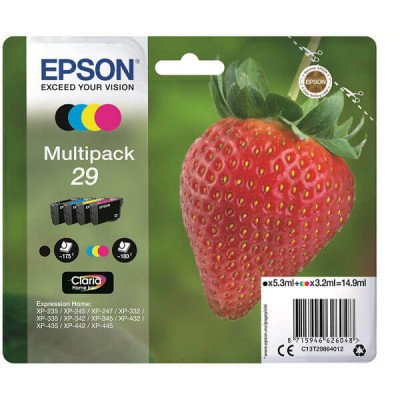 Kit 4 Cartucce Originali Epson C13T29864012 T2986 29 BK C M Y 5,3ml Bk 3,2ml C M Y
