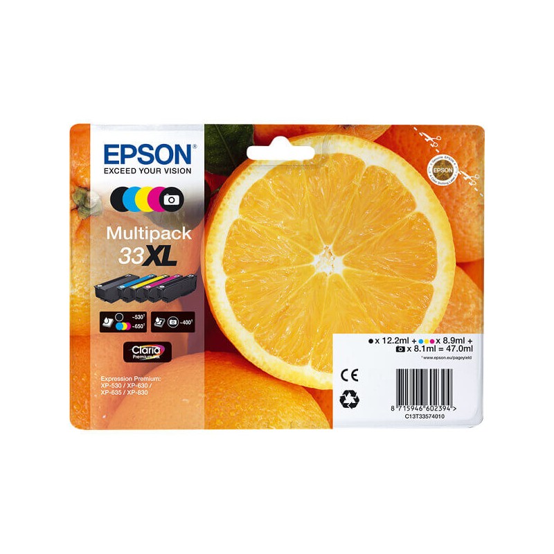 Kit 5 Cartucce Originali Epson C13T33574011 T3357 33XL BK Photo C M Y 12,2ml Bk 8,1 Pbk 8,9ml C M Y