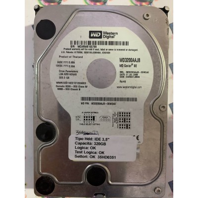 Hard Disk Usato Funzionante 100% Ok IDE 3,5" 320gb WESTERN DIGITAL WD3200AAJB-00WGA0 HHRNHTJMHN 21 JUL 2008