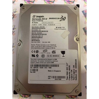 Hard Disk Usato Funzionante 100% Ok IDE 3,5" 40gb SEAGATE ST340016A 9T6002-132 SWK-03 3.75 03253 AMK