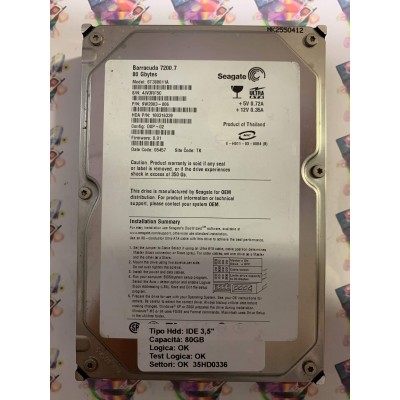 Hard Disk Usato Funzionante 100% Ok IDE 3,5" 80gb SEAGATE ST380011A 9W2003-006 D8P-02 8.01 05457 TK