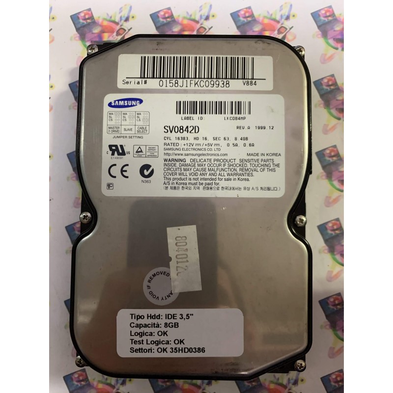 Hard Disk Usato Funzionante 100% Ok IDE 3,5" 8GB SAMSUNG SV0842D LKC084MP 1999.12