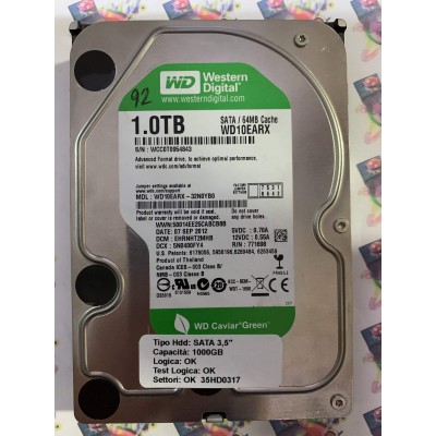 Hard Disk Usato Funzionante 100% Ok SATA 3,5" 1000gb WESTERN DIGITAL WD10EARX-32N0YB0 EHRNHT2MHB 5N0400FY4 07 SEP 2012