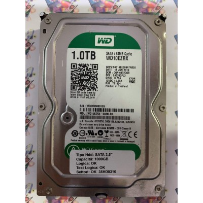 Hard Disk Usato Funzionante 100% Ok SATA 3,5" 1000gb WESTERN DIGITAL WD10WZRX-00A8LB0 DGNNNT2CGB 0A0383FL3 16 JUN 2013