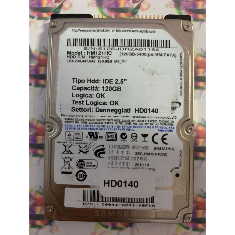 Hard Disk Usato Semifunzionante IDE 2,5" 120GB SAMSUNG HM121HC C0041-A221-A8FKH  2010.01