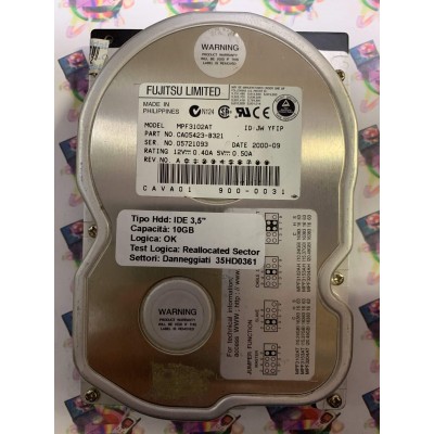 Hard Disk Usato Semifunzionante IDE 3,5" 10gb FUJITSU MPF3102AT CA05423-B321 2000-09