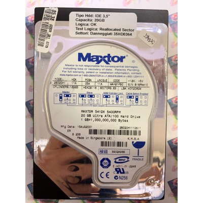 Hard Disk Usato Semifunzionante IDE 3,5" 40gb MAXTOR 2B020H1110511 WAH21PB0 15 AUG 2001