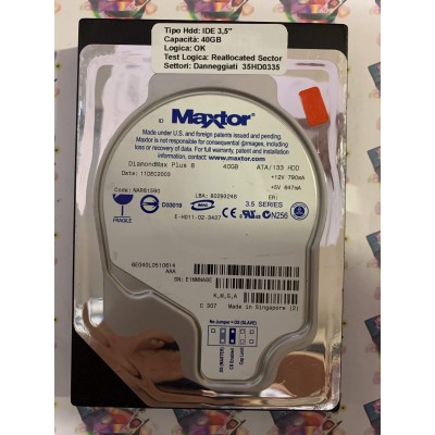 Hard Disk Usato Semifunzionante IDE 3,5" 40gb MAXTOR 6E040L0 6E040L0510614 NAR61590 11 DEC 2003