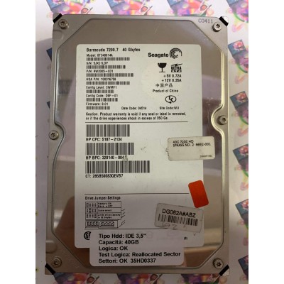 Hard Disk Usato Semifunzionante IDE 3,5" 40gb SEAGATE ST340014A 9W2005-031 D9F-01 8.01 04514 WU