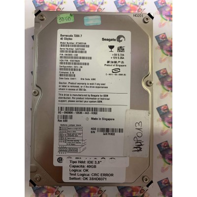Hard Disk Usato Semifunzionante IDE 3,5" 40GB SEAGATE ST340014A 9W2005-032 DZU-06 3.16 04411 AMK