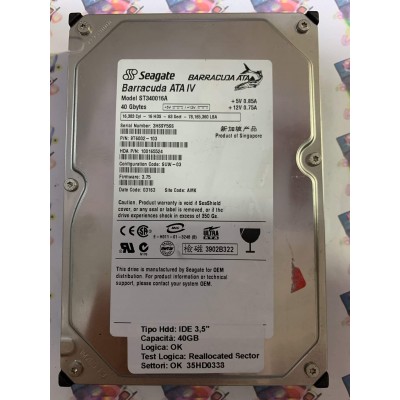 Hard Disk Usato Semifunzionante IDE 3,5" 40gb SEAGATE ST340016A 9T6002-103 3.75 03163 AMK