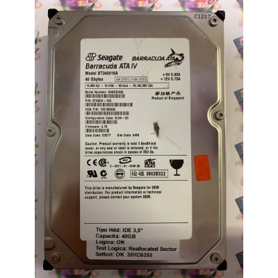 Hard Disk Usato Semifunzionante IDE 3,5" 40gb SEAGATE ST340016A 9T6002-103 SUW-03 3.75 03277 AMK