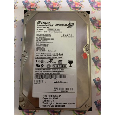 Hard Disk Usato Semifunzionante IDE 3,5" 40gb SEAGATE ST340016A 9T6002-132 SWK-03 3.75 03277 AMK
