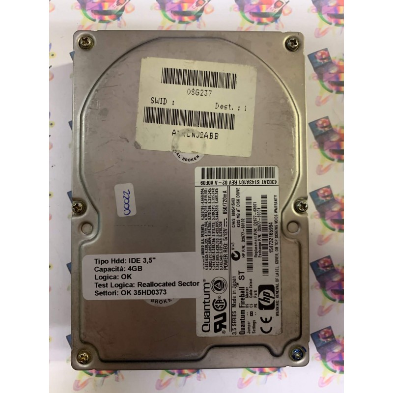 Hard Disk Usato Semifunzionante IDE 3,5" 4GB QUANTUM FIREBALL 4303AT ST43A101 D2677-60102