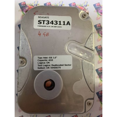 Hard Disk Usato Semifunzionante IDE 3,5" 4GB SEAGATE ST34311A 6.01