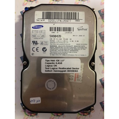 Hard Disk Usato Semifunzionante IDE 3,5" 8.4gb SAMSUNG SV0842D LN10F0J0 2000.01