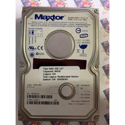 Hard Disk Usato Semifunzionante IDE 3,5" 80gb MAXTOR 6Y080L0 6Y080L0422611 YAR41BW0 16 MAR 2005
