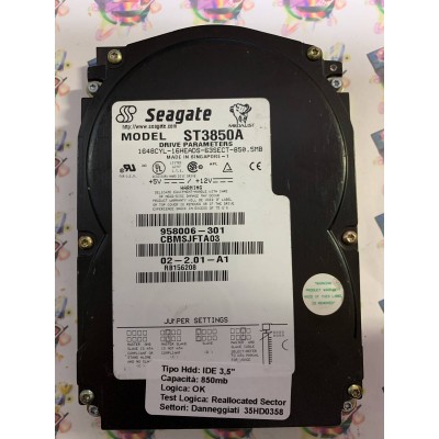 Hard Disk Usato Semifunzionante IDE 3,5" 850mb SEAGATE ST3850A 958006-301 CBMSJFTA03 02-2.01-A1
