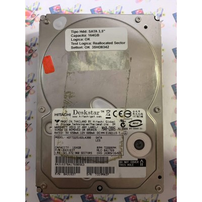 Hard Disk Usato Semifunzionante SATA 3,5" 164gb HITACHI HDT722516DLA380 0A31637 BA1769 MAR-2006