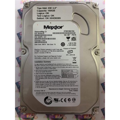 Hard Disk Usato Funzionante 100% Ok IDE 3,5" 160GB MAXTOR STM3160215A 9DS012-327 3.AAD 09076 TK