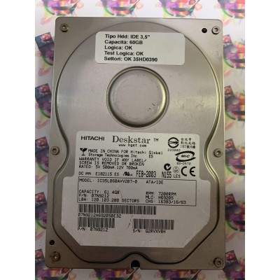 Hard Disk Usato Funzionante 100% Ok IDE 3,5" 60GB HITACHI IC35L060AVV207-0 07N9212 H69205 FEB-2003
