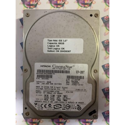Hard Disk Usato Funzionante 100% Ok IDE 3,5" 80GB HITACHI HCS721680PLAT80 0A33481 BA2360 SEP-2007